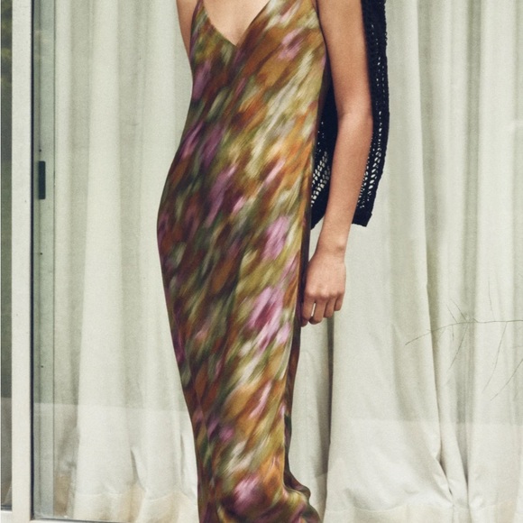 Zara Slip Dress Womens Small Tie Dye Satin Spaghetti Strap V Neck - Picture 7 of 9